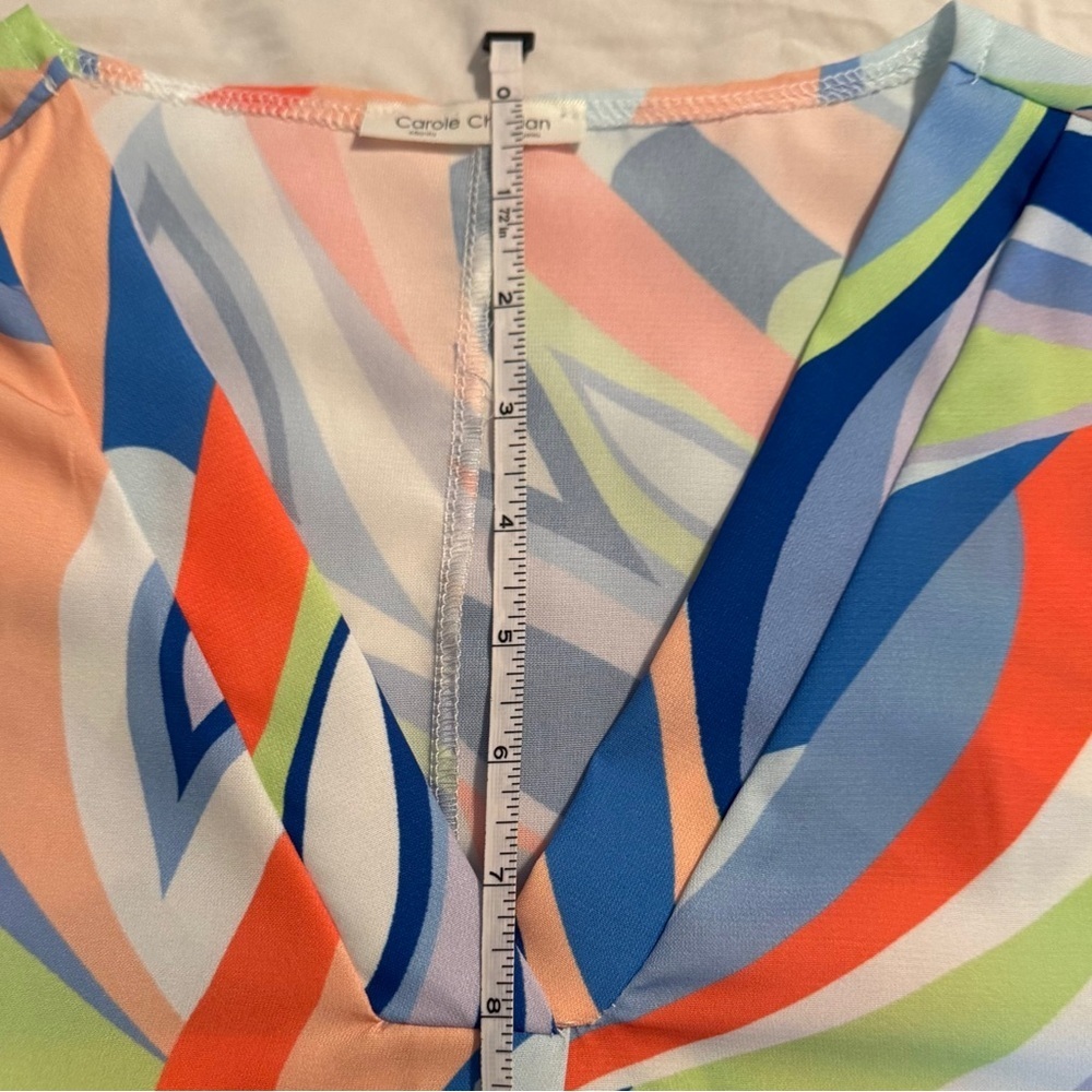 Carole Christian brightly colored V-neck blouse. Blousey sleeve Loose fit size S - Picture 10 of 14